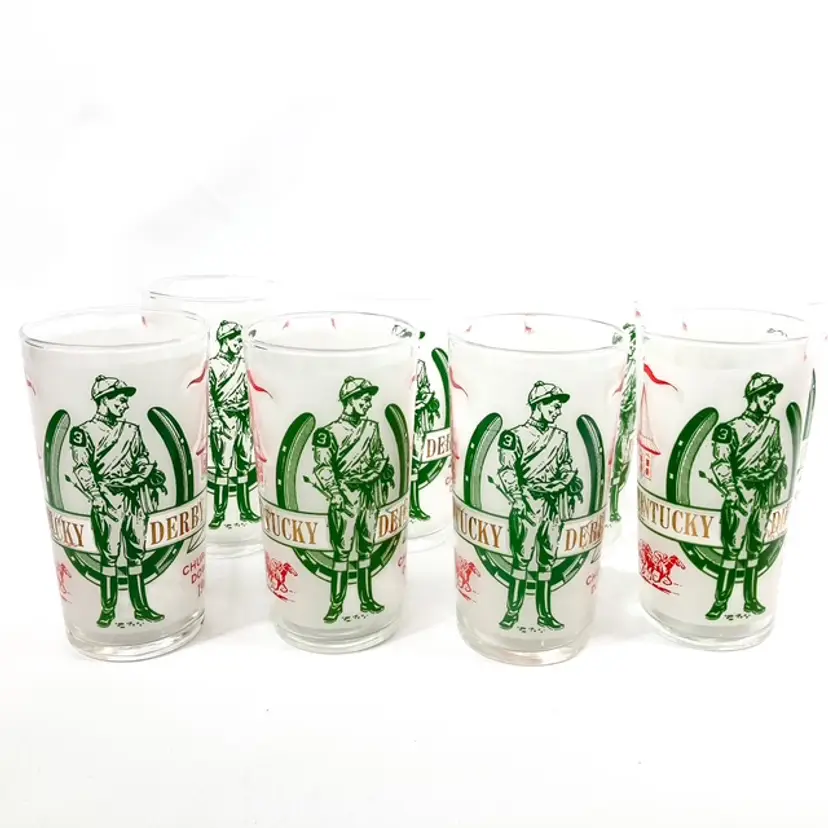Kentucky Derby Commemorative Glass Tumblers Churchill Downs 1969 Great Set of 8
