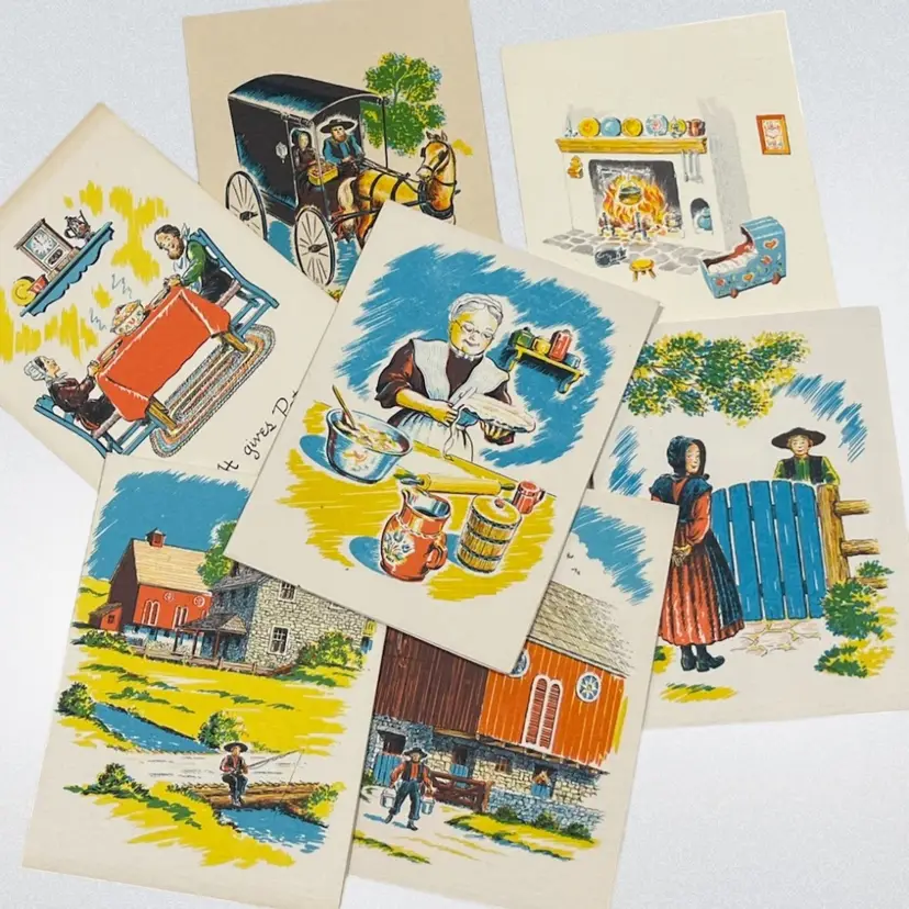 Ephemera-Yorkraft Pennsylvania Dutch Vintage Amish Blank Note Cards 4 x 3 In Box