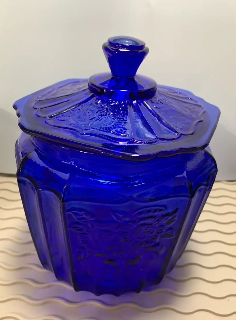 Colbalt Blue Anchor Hocking Biscuit Cookie Jar