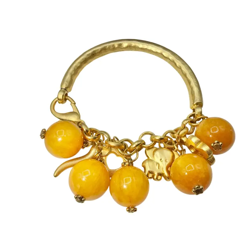 Vintage Gold Tone Butterscotch Agate Charm Bracelet
