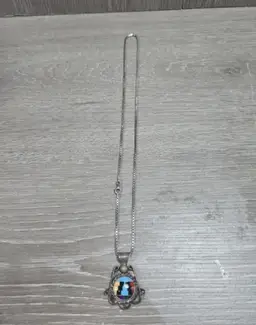 Sterling Silver 925 Willie Shaw WS Zuni Inlay Stone Pendant Necklace