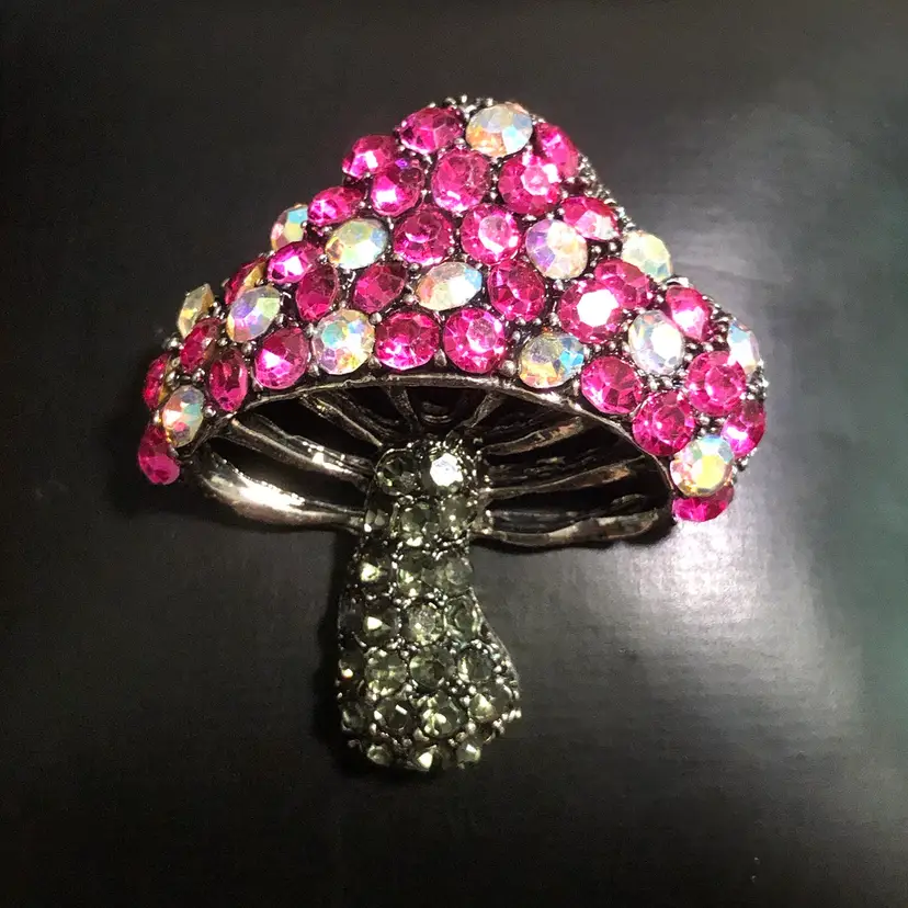 Rhinestone Mushroom Brooch
