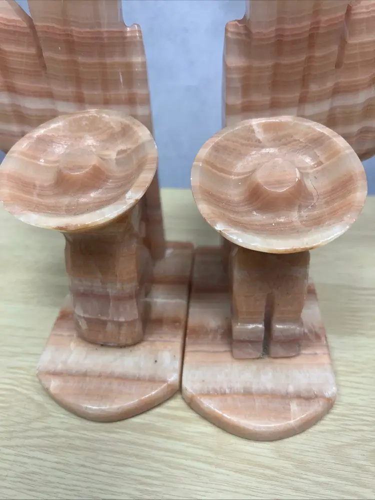 Vintage Onyx Bookends Set of 2 Carved Stone Mexican Sombrero Siesta Cactus 8”