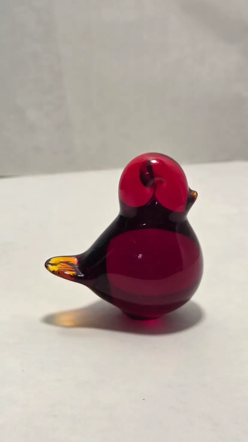 VTG FM Konstglas Sweden Red Amberina Glass Bird MCM Handmade Art Glass GLOWS