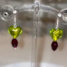 1 3/4” Drop Glass Heart Earrings! 925 Stamped  Fish Hooks.  Made By Me! Handmade!