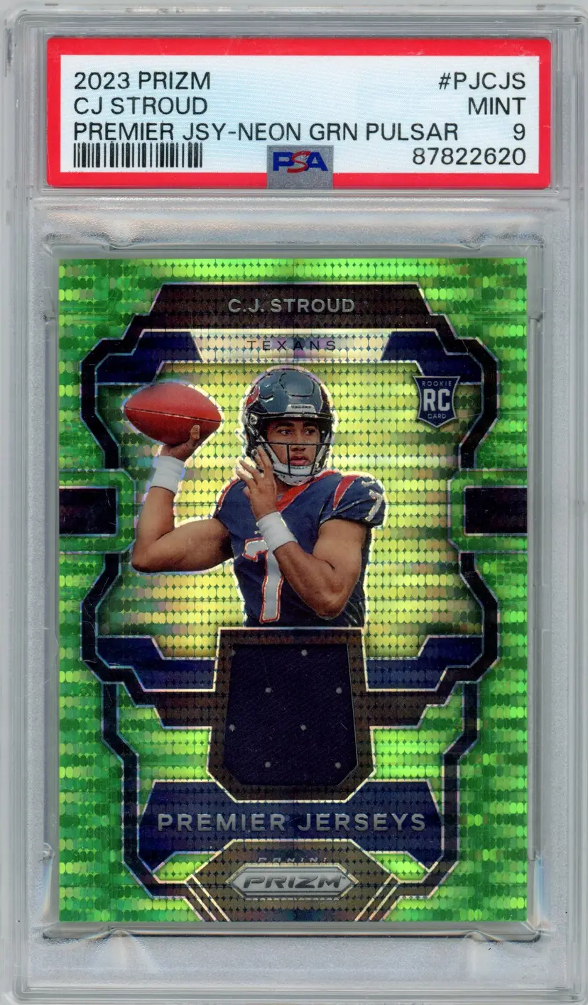 2023 Prizm CJ STROUD RC Rookie Neon Green Pulsar Relic #PJCJS TEXANS PSA 9 MINT