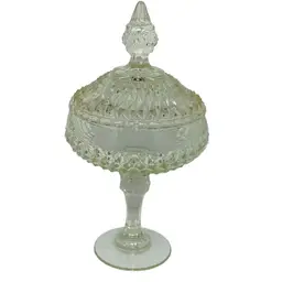 Vintage Indiana Glass Footed Compote Candy Dish Diamond Point Footed Art Glass Apothecary Jar Ginger Cookie Sugar Jar