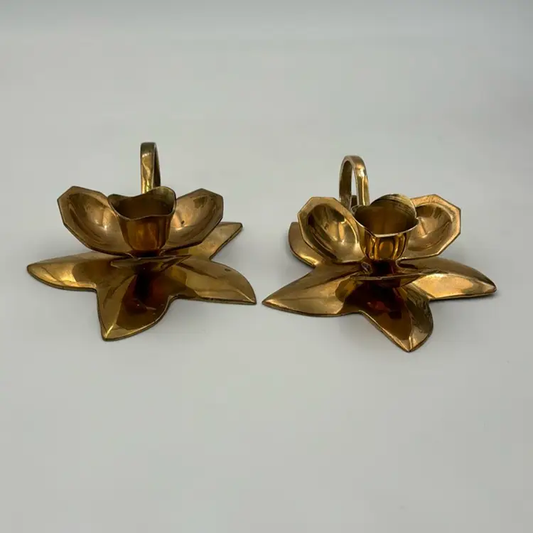 Vintage Brass Candleholders, Mid-Century