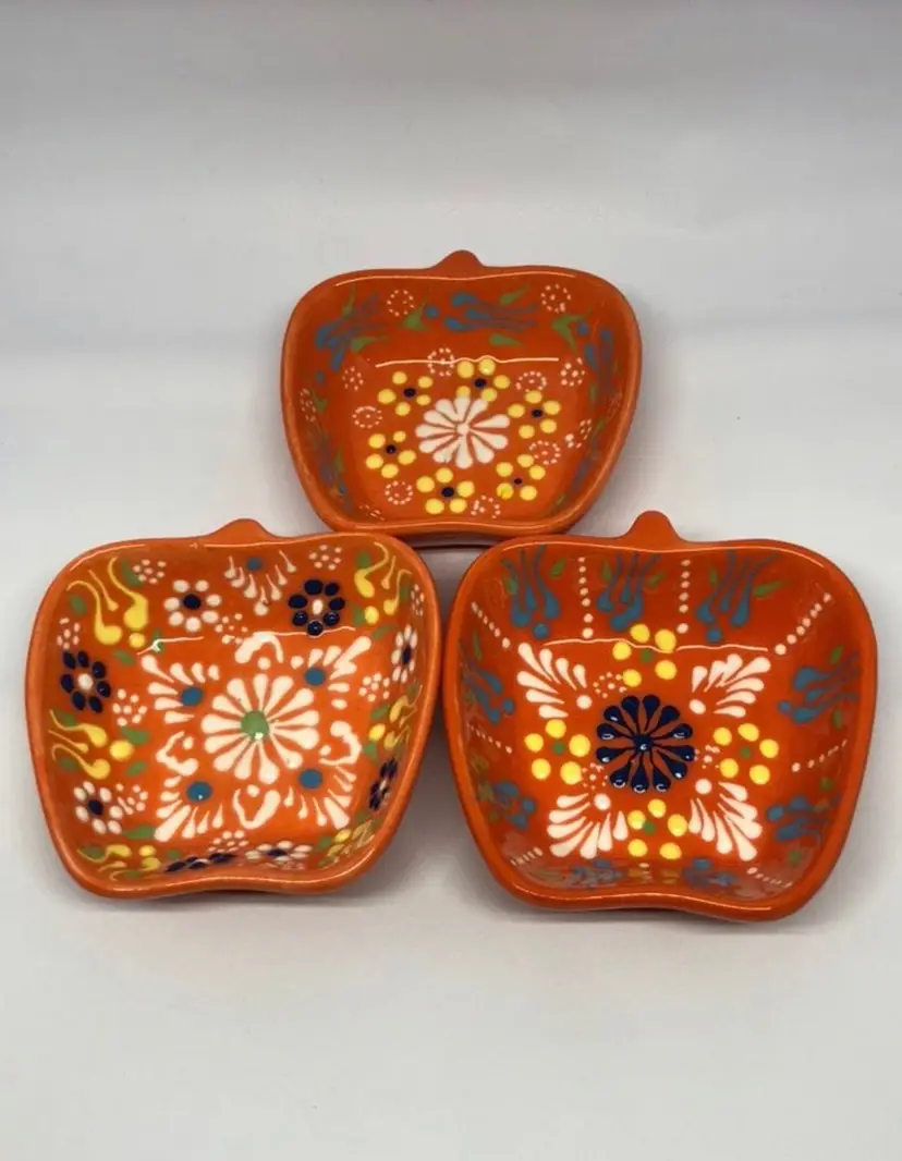Set of 3 Hand-Crafted Pumpkin Trinket Dishes Made in Turkey