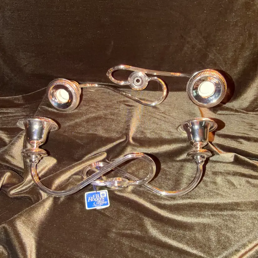 2 Vintage Silverplate Twisted Arm Candleabra Candle Holders Expander F.B. Rogers Silver company