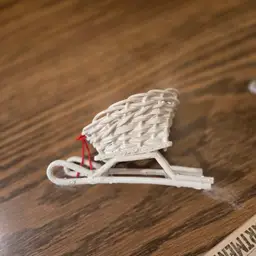Vintage Christmas White Small ~4" Wicker Sleigh w/Runners - Holiday decor/crafting