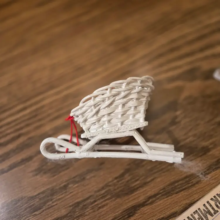 Vintage Christmas White Small ~4" Wicker Sleigh w/Runners - Holiday decor/crafting