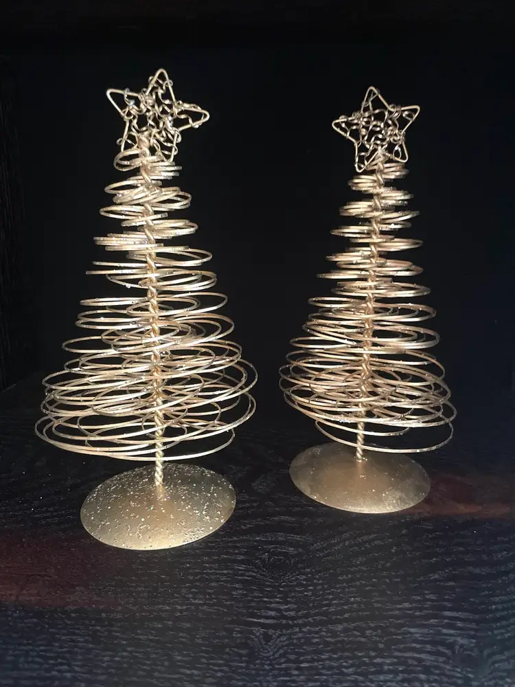 2 Copper Colored Sparkly Twisted Metal Christmas Trees.
