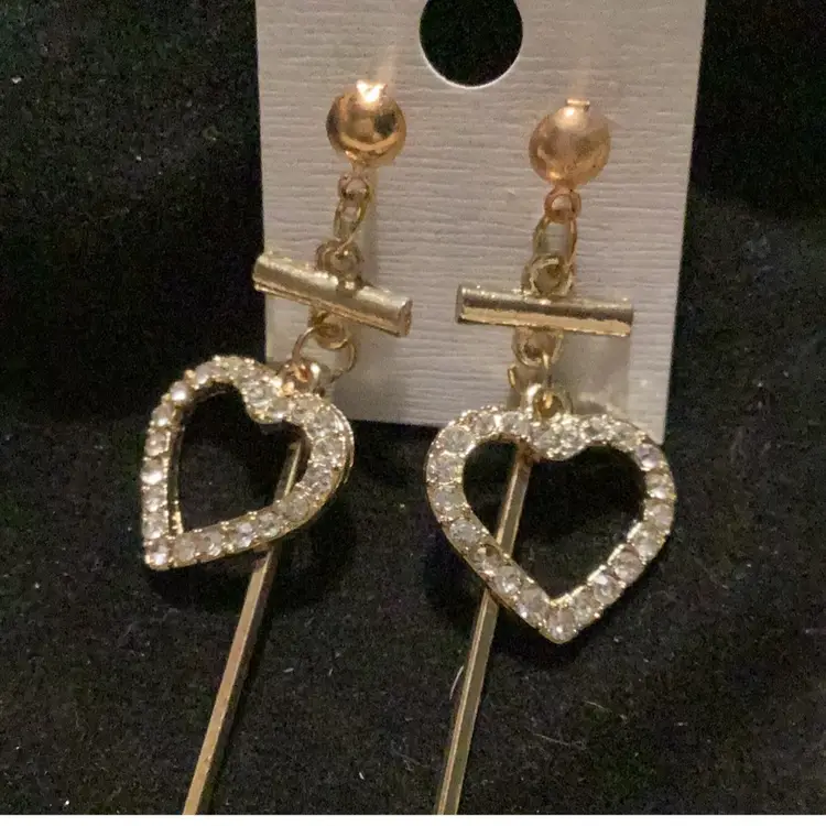 Silver Stated Gold Toned Heart Dangle Earrings Pierced