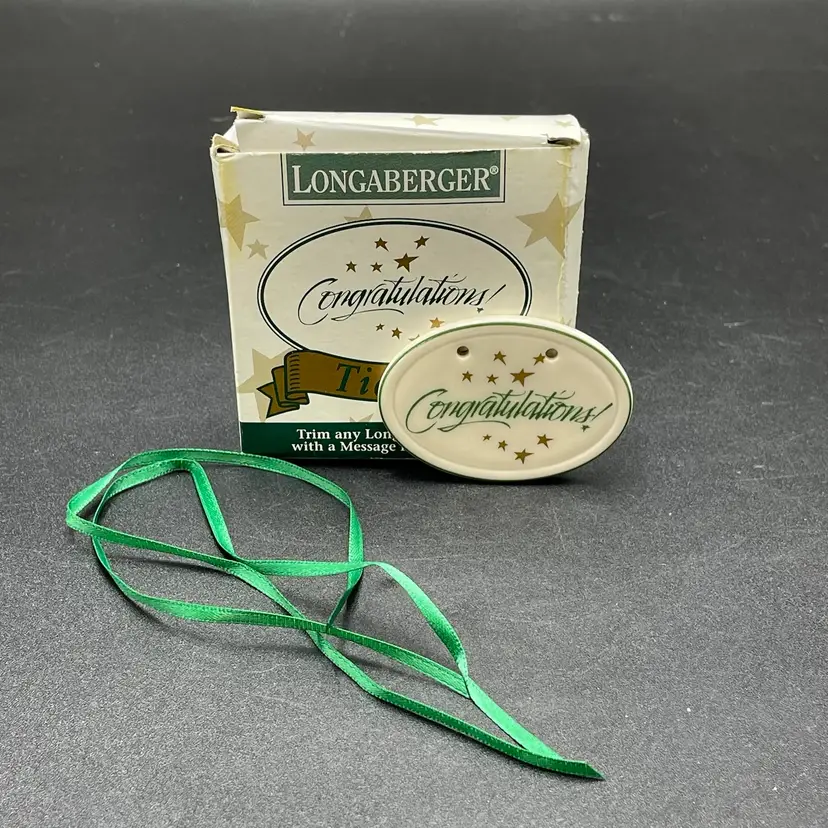 Longaberger Ceramic Tie On Congratulations Original Box Vintage Basket Accessory