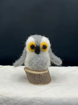 Made By Me Needle Felted Little Grey Owl 2” X 2”