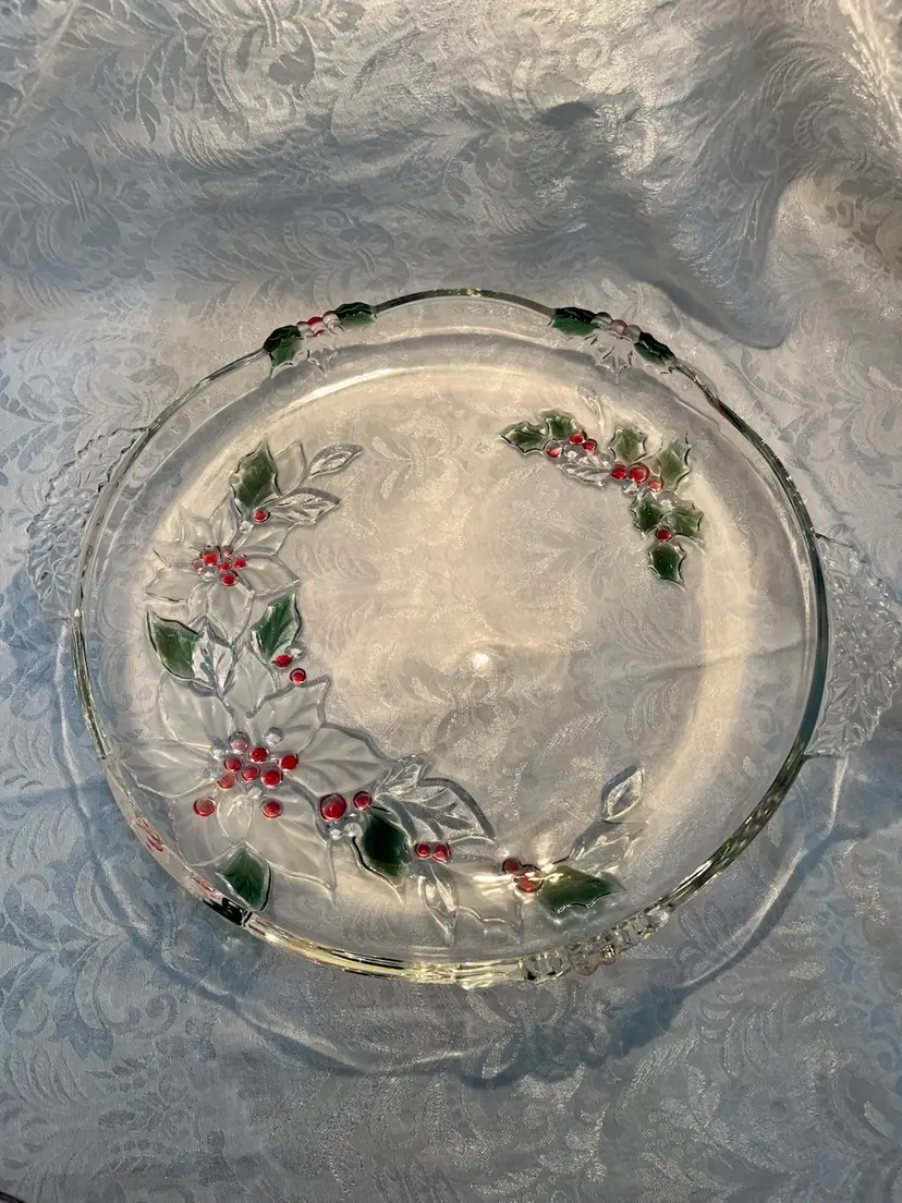 #01 Mikasa glass “ Holiday Bloom” Christmas tray- large