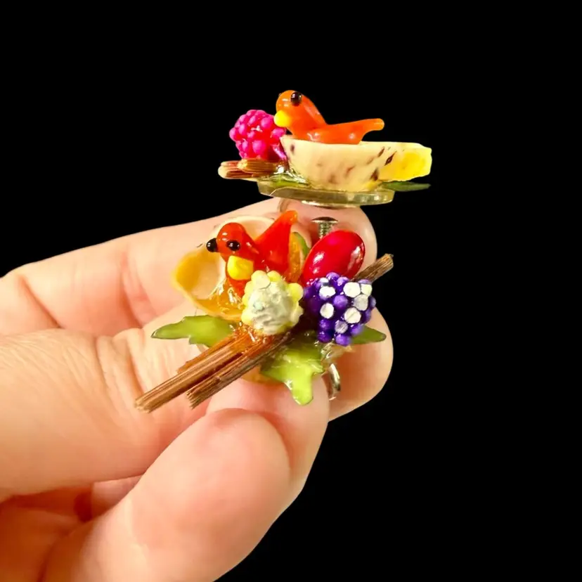 Vintage Multi Media Screw Back Earrings - Bird Nests