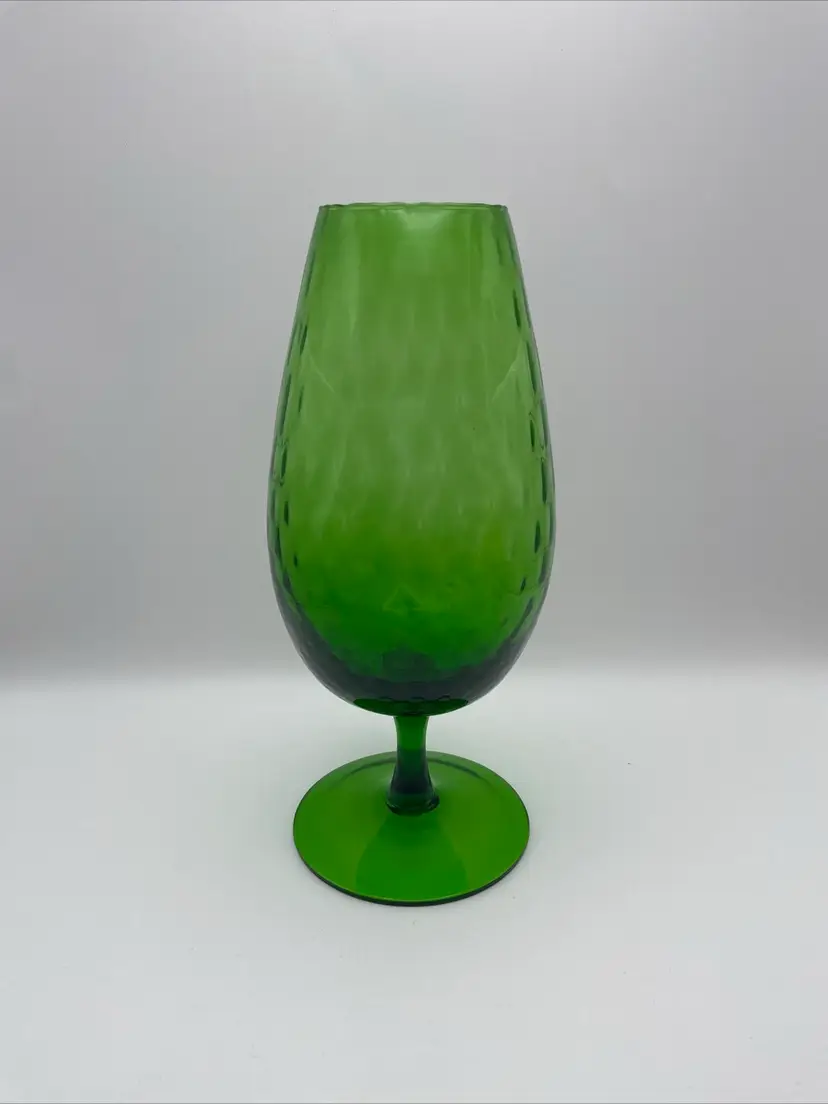 Vintage Empoli Italian Glass Brandy Snifter Green Optic Diamond 9 1/2"