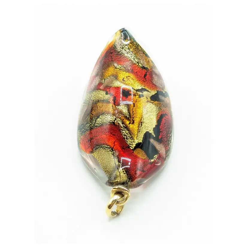 Art Glass Pendant Hand Blown Red Orangle Black Gold Colors