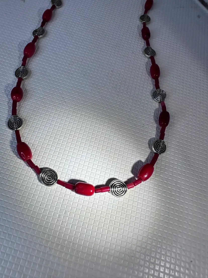 Red Coral With Circles Beads 11.5”