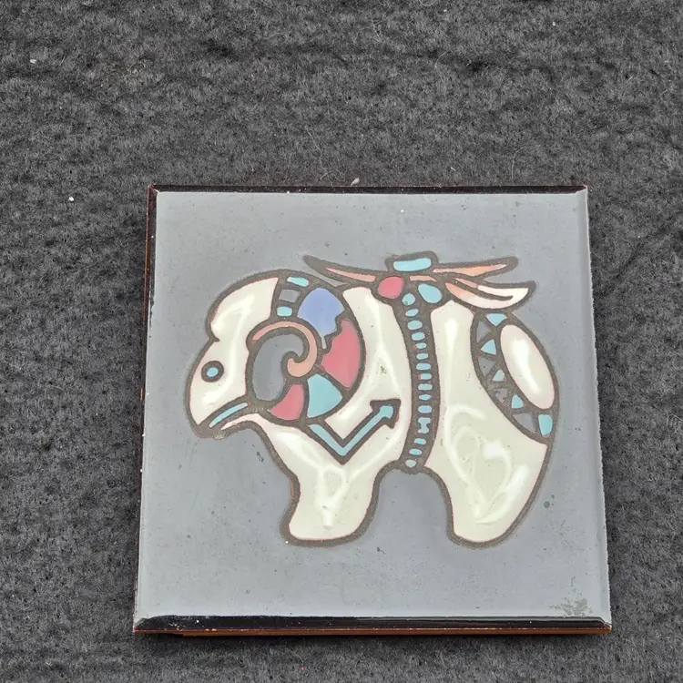 Studio Art Tile New Mexico Cleo Teissedre Ram Wall Art Trivet Coaster 4"×4" Vintage