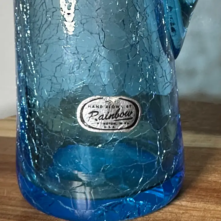 Vintage Rainbow Blue Crackle Glass Pitcher