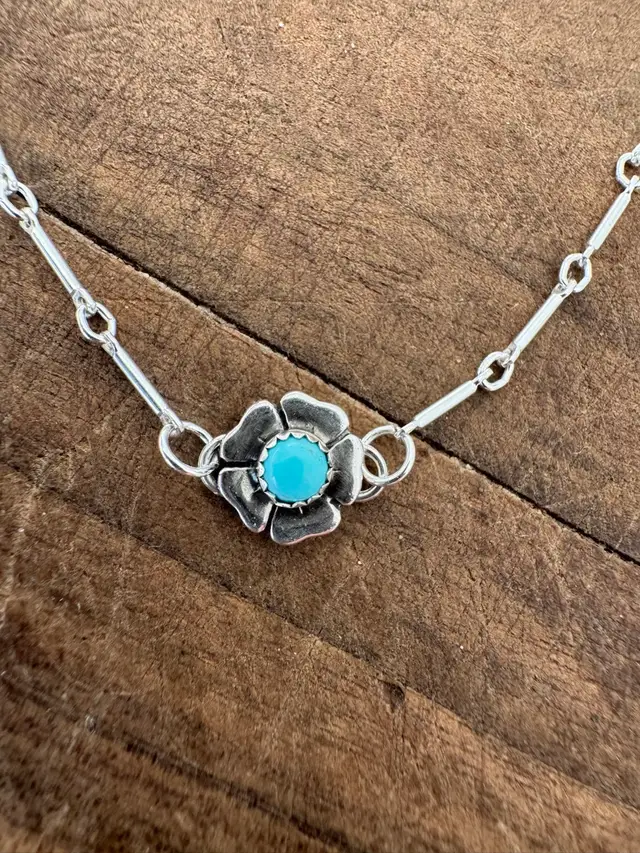 Kingsman Turquoise In Sterling Silver Flower And Bar Necklace