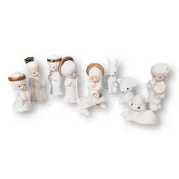 Vintage Miniature Nativity Set White Porcelain with Gold Trim Christmas 10pc