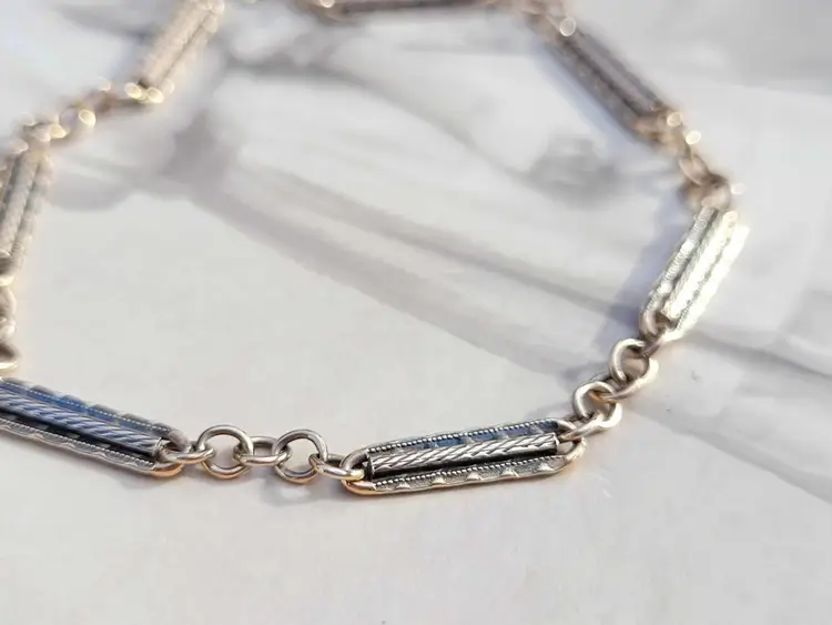 Vintage 10k Yellow Gold Etched Pocket Watch Chain Bar Link Bracelet - 7" -  3.3g