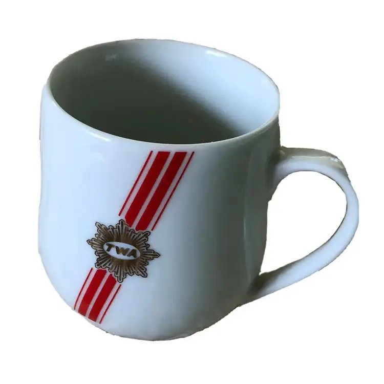 VTG TWA AIRLINES Advertizing Mug
White & Red w/ TWA logo Coffee Mug DEMITASSE 
Note: has chip, may be used as planter (air-plant living in an airplain Mug)
TONO Japan 
44-1695 RACKET
Please Read the Description
(Location: BoxA5)