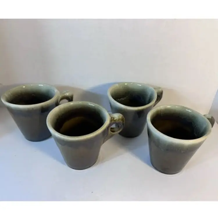 4 Pfaltzgraff Coffee/Tea Mugs Ceramic Copper Green Drip Glaze retired Cup Vtg