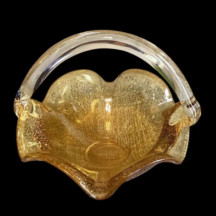 Yellow Basket With Clear Handle And Silver Fleck Throughout 5.5x6”