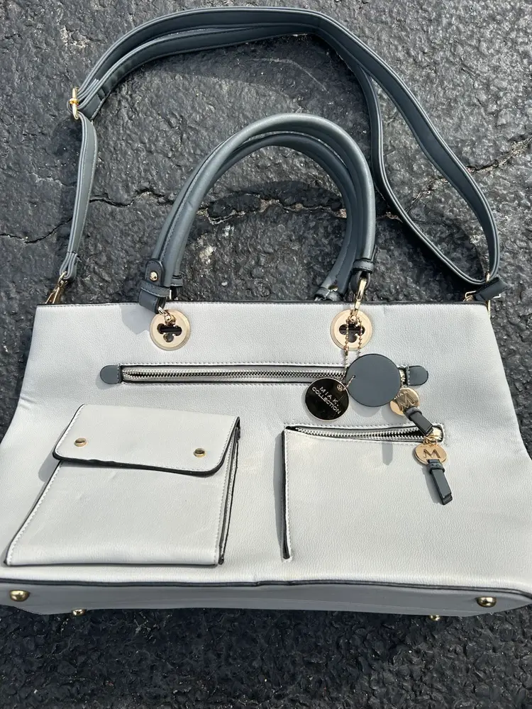 Mia K Collection Grey And Black Faux Leather Handbag Purse