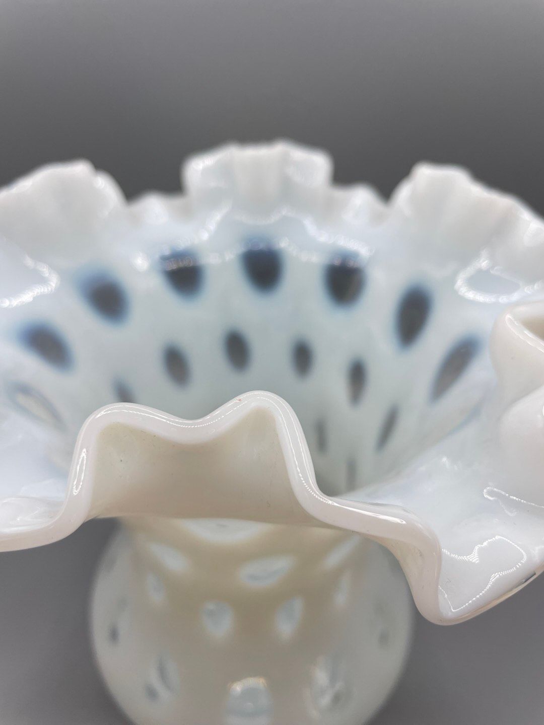 Niknax · Fenton Coin Dot Ruffle Vase French Opalescent 6”