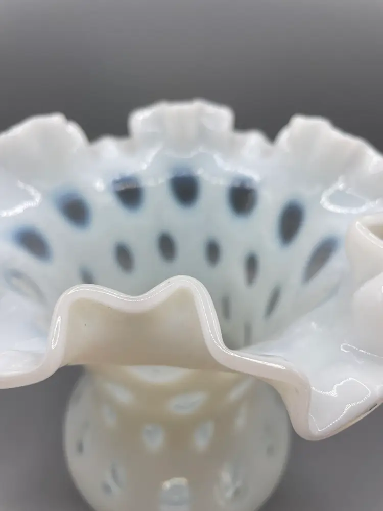 Fenton Coin Dot Ruffle Vase  French Opalescent 6”