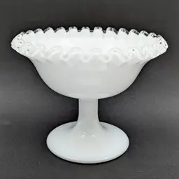 Fenton Silver Crest Ruffled Milk Glass Fenton Compote Candy Nut Dish