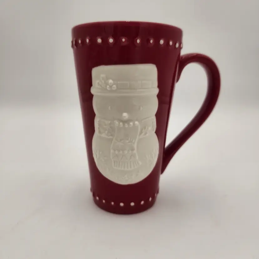 NWOT Hallmark 3D White Snowman Deep Red Tall 16 Oz Mug Dishwasher Microwave Safe