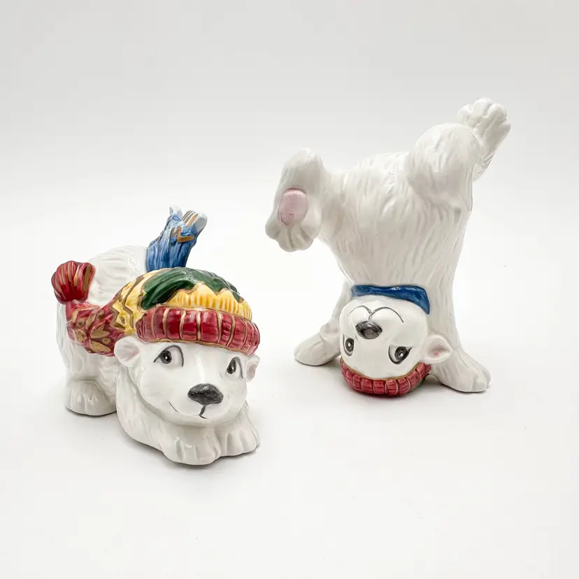 Fitz and Floyd Tumbling Polar Bears Figurines Ceramic 4.5"L 4"H B25