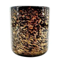 Murano Art Glass Black & Gold Glitter Glass Holder Cup