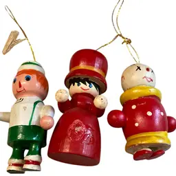 Three Vintage Wooden Christmas Ornaments