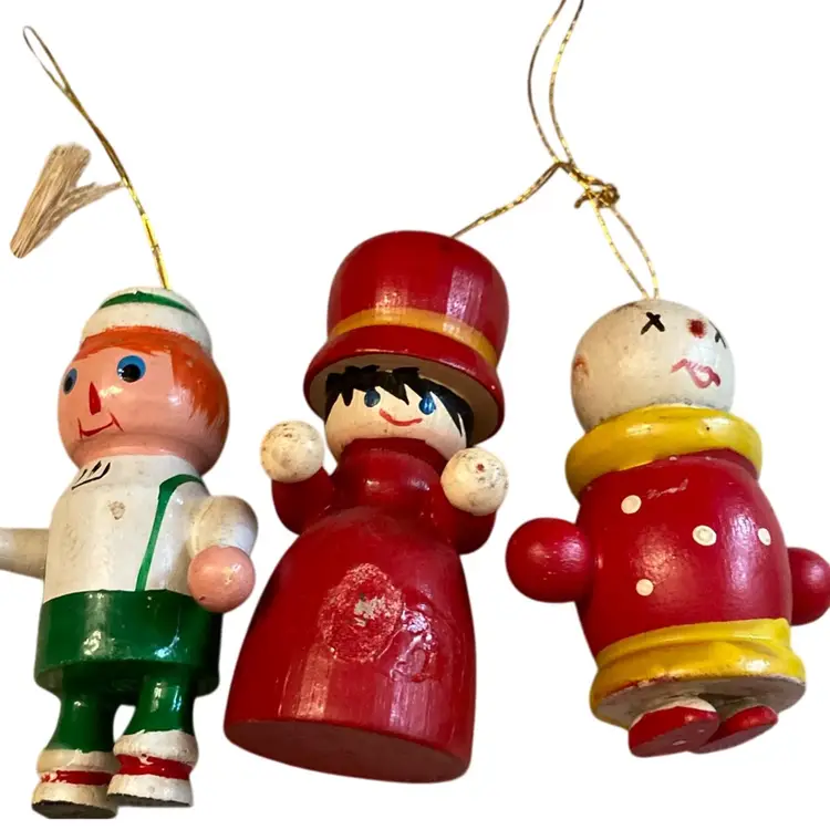 Three Vintage Wooden Christmas Ornaments