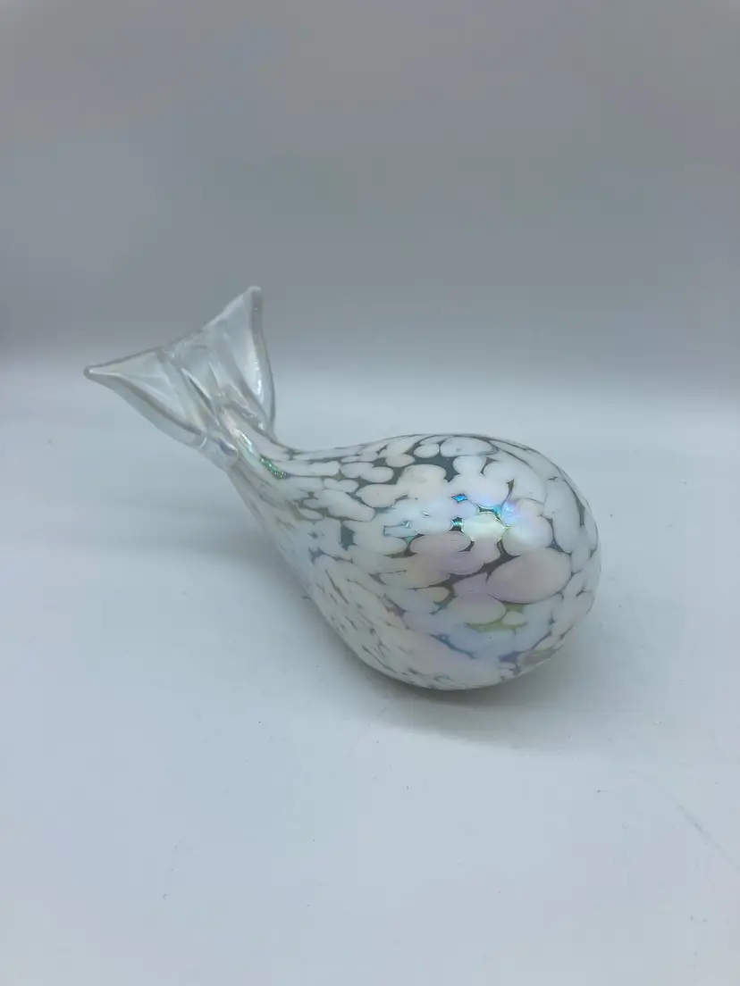 White iridescent mottled Glass Whale