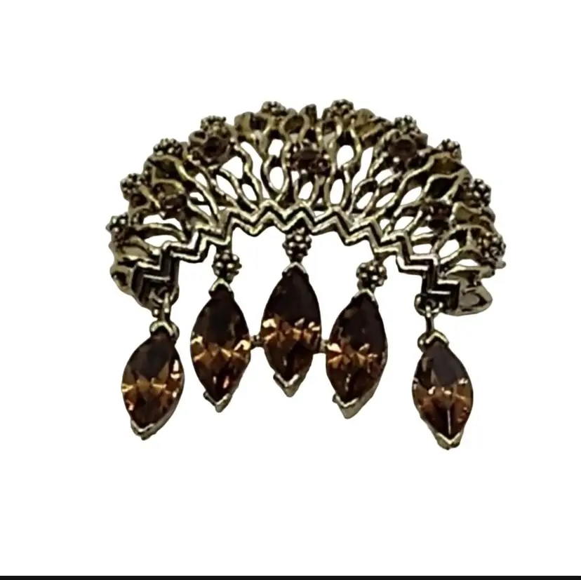 Vintage Brooch Topaz Color Stones Antique Gold Tone