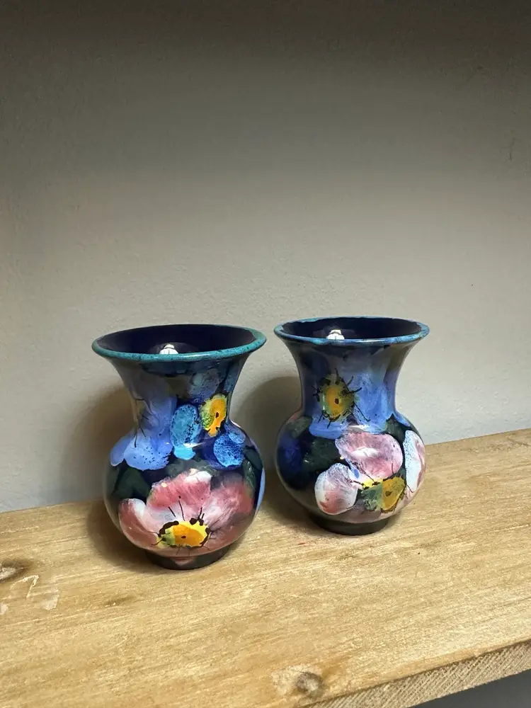 Vintage Hand Painted Floral Italian Vases