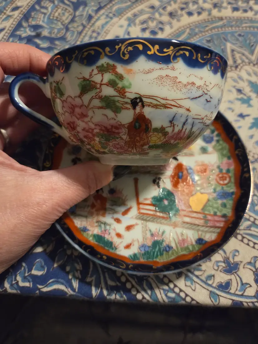 Vintage Japanese Geisha Women Teacup & Saucer