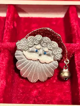 Vintage Enamel Santa With Dangle Bell
