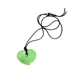 Marked Made In Venice Murano Glass Lime Green Glass Heart Pendant With Black Leatherette Necklace 10.25 Inch Necklace