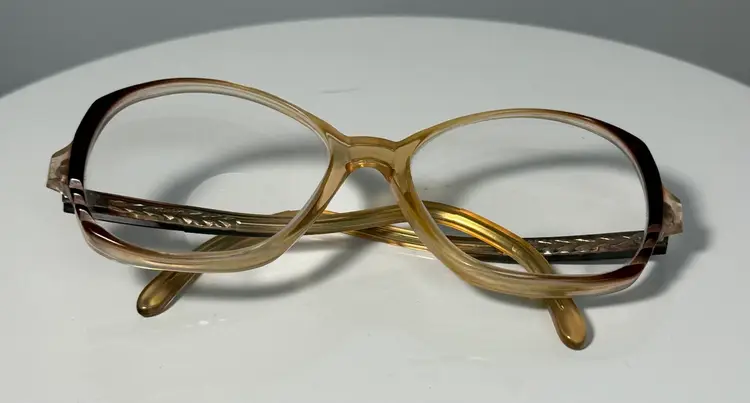 VTG 70s 80s Drop Arm Eyeglasses Frames Oversized Hipster Caramel Brown (I10)