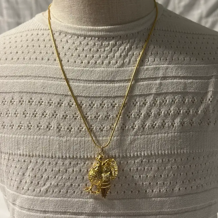 Vintage 1996 Pfister Gold Tone Chain With Turkey Pendant